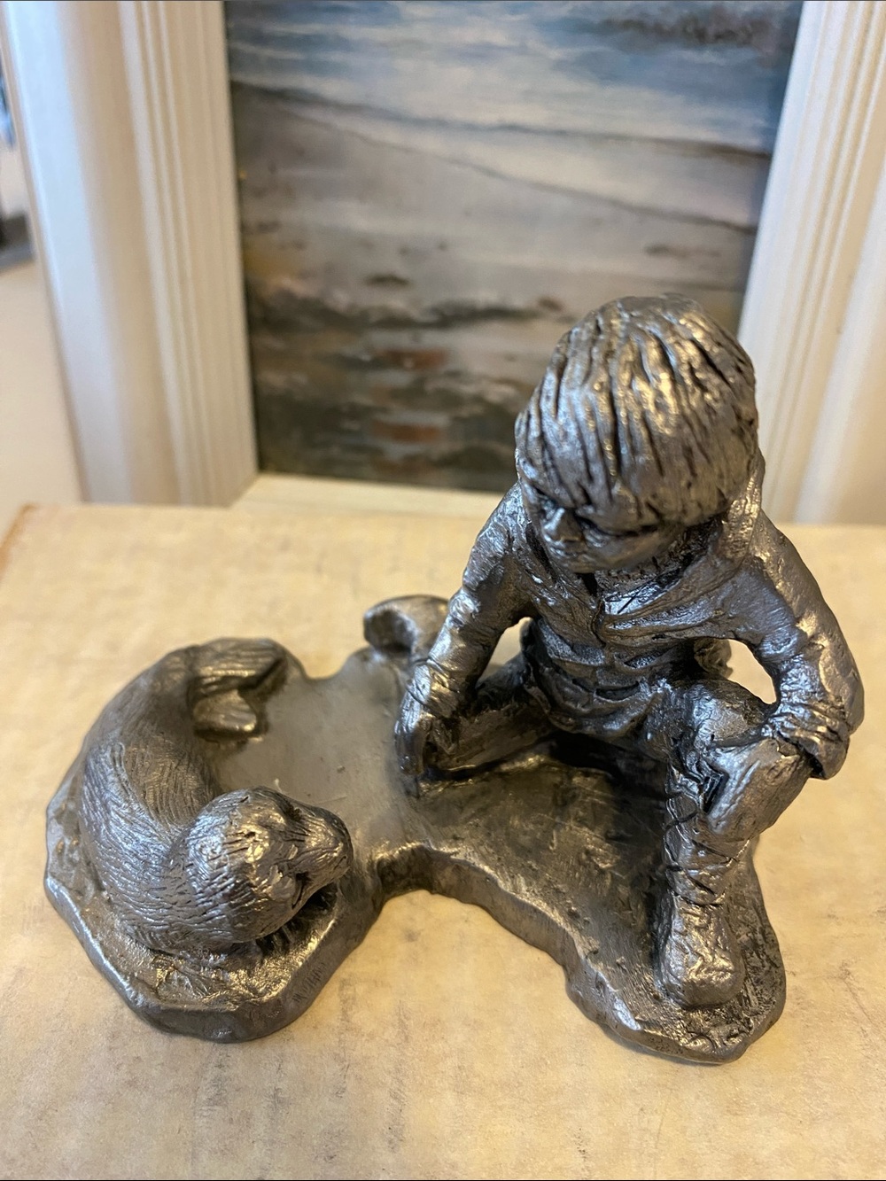 Michael Ricker Pewter 1980’s Boy w/Seal Pup Limited Edition Signed 2217/2500